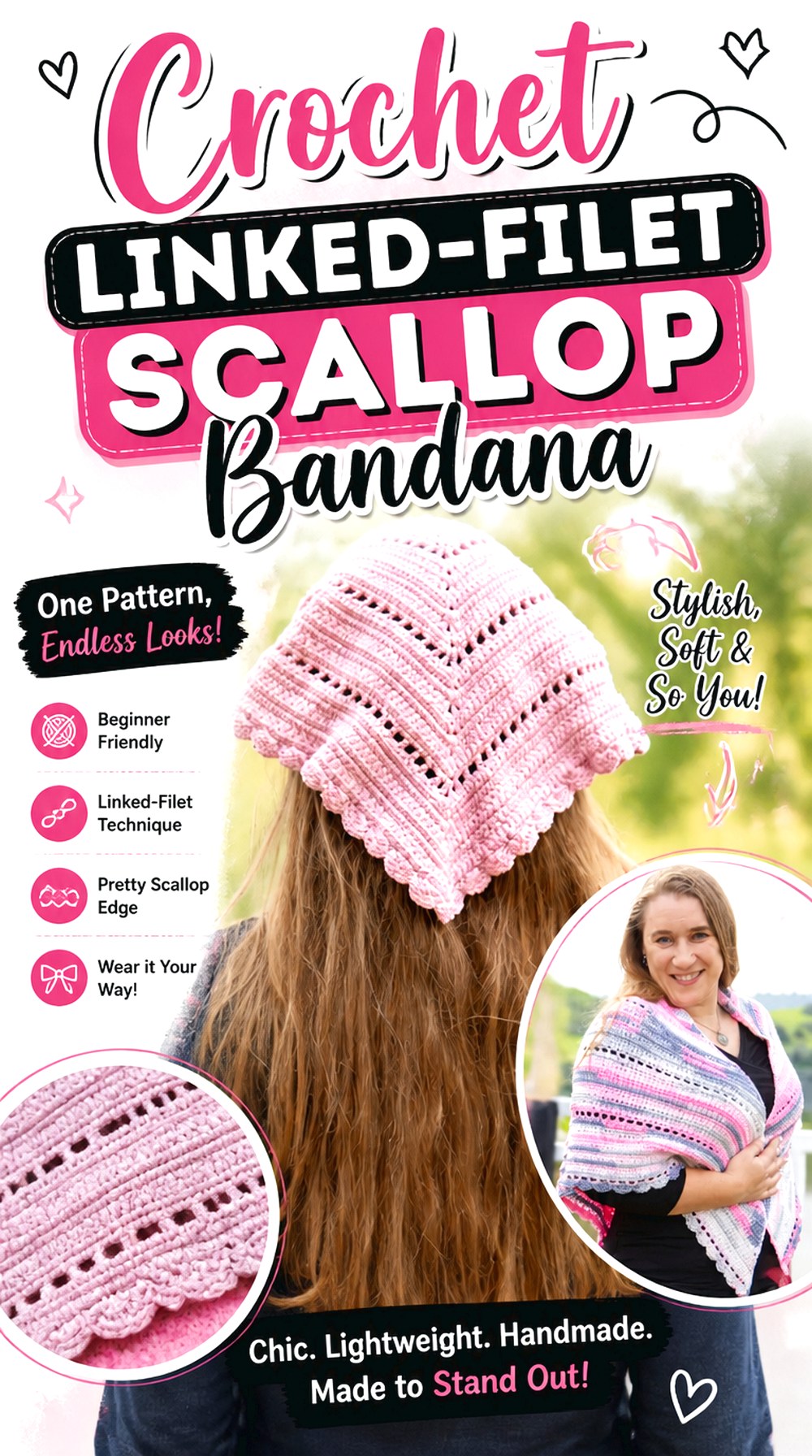 Crochet Linked Filet Scallop Bandana