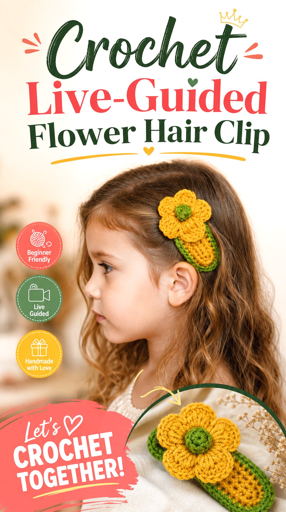 Crochet Live Guided Flower Hair Clip