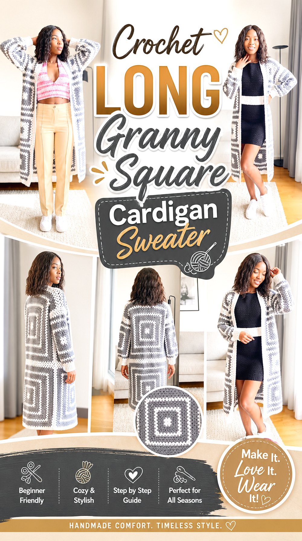Crochet Long Granny Square Cardigan Sweater