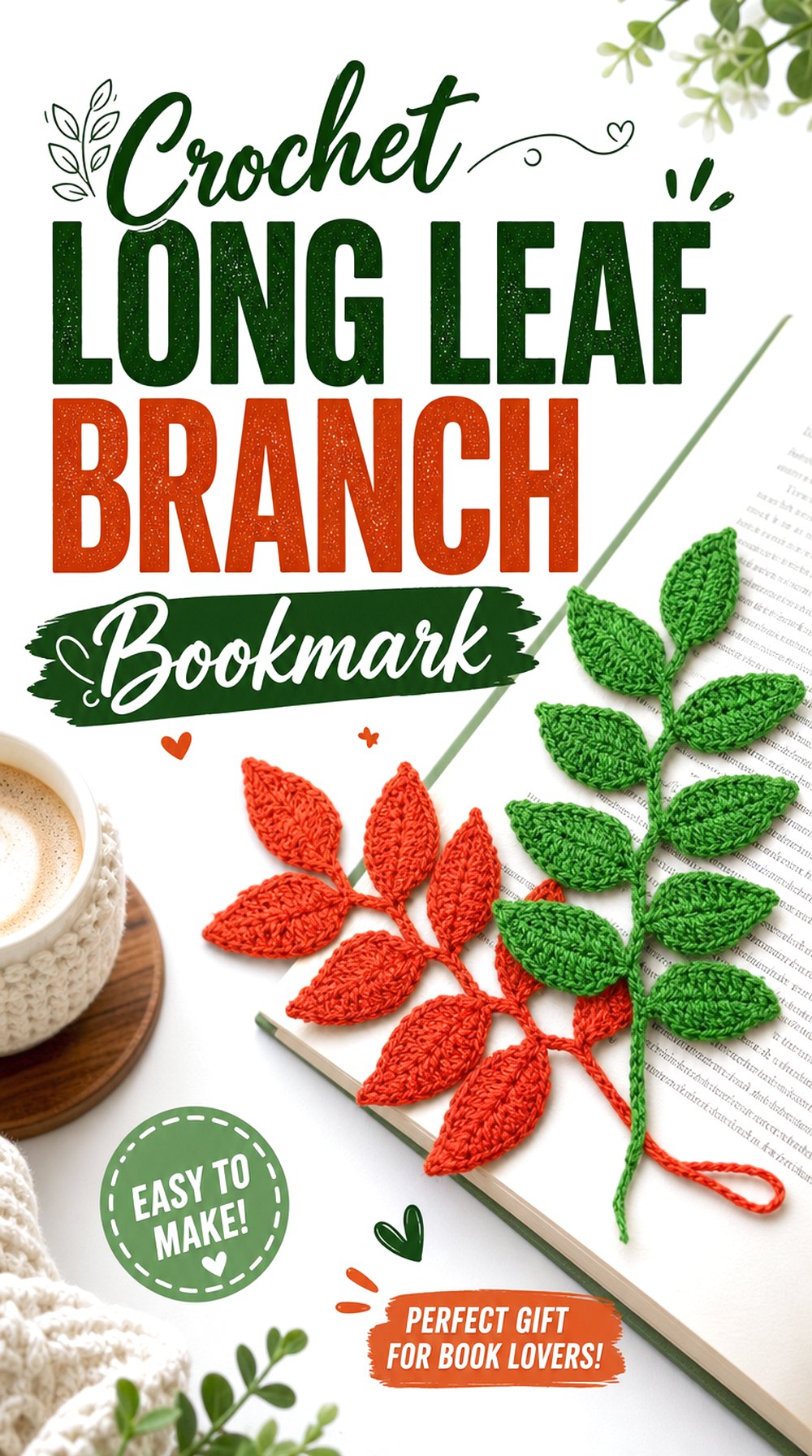 Crochet Long Leaf Branch Bookmark