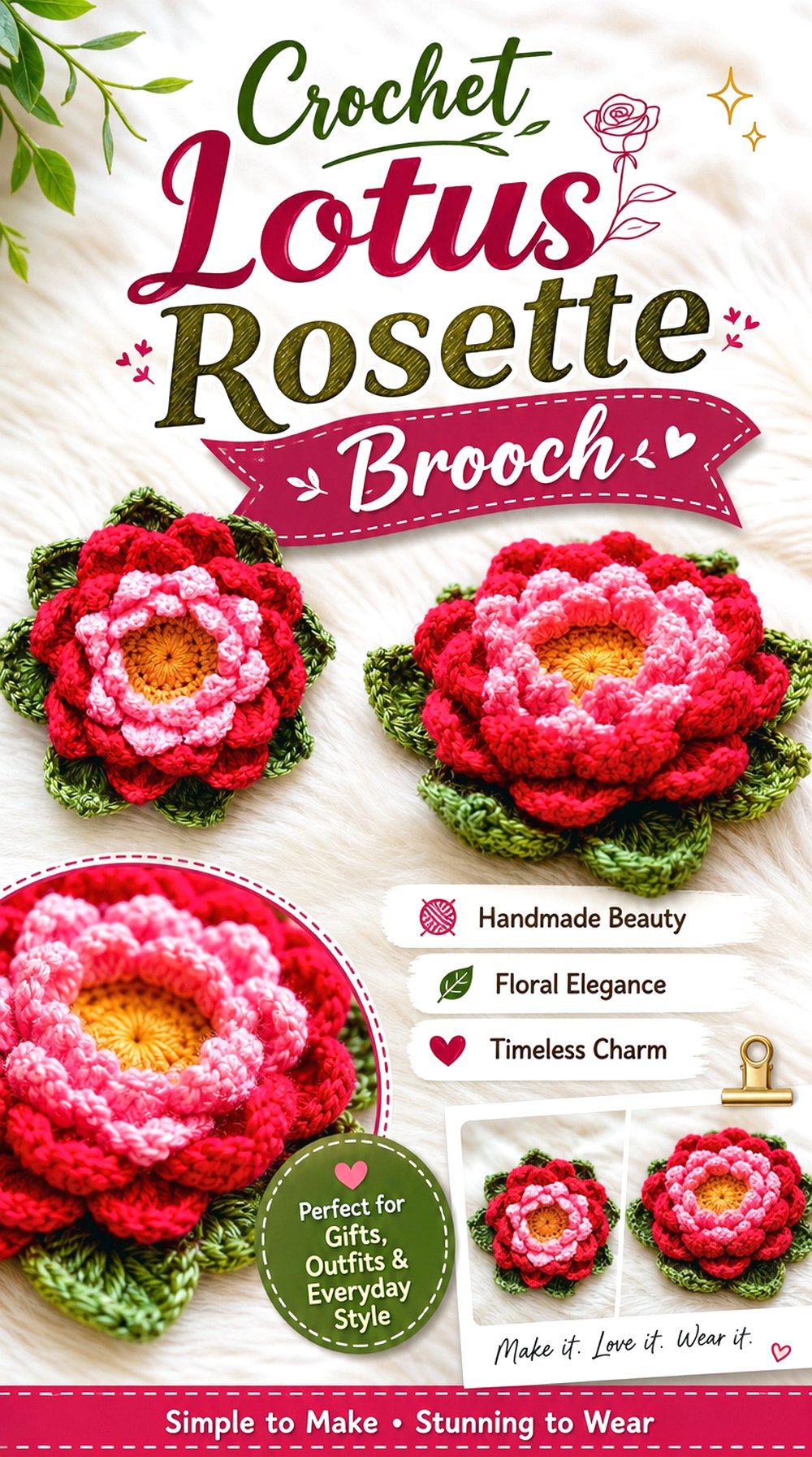 Crochet Lotus Rosette Brooch
