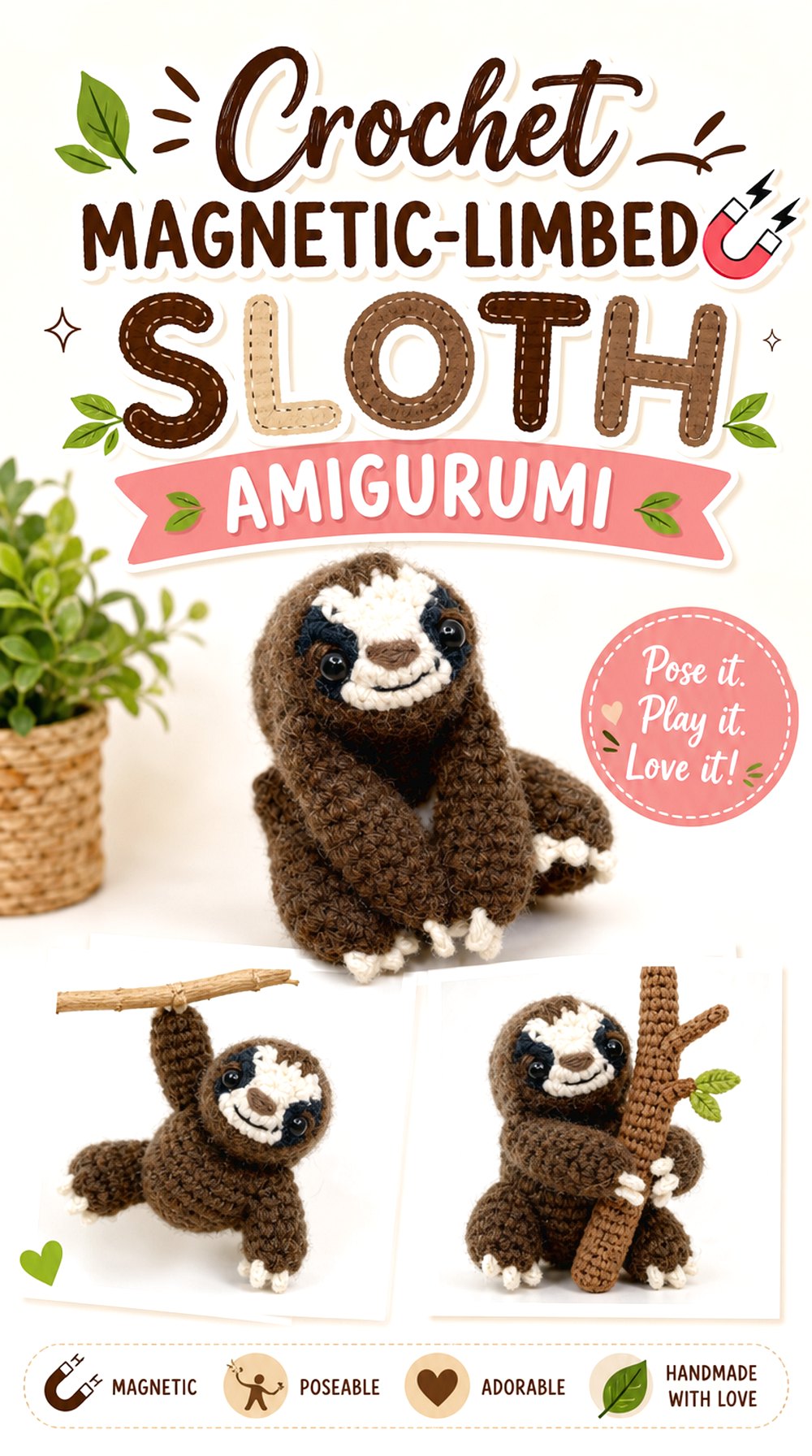 Crochet Magnetic Limbed Sloth Amigurumi