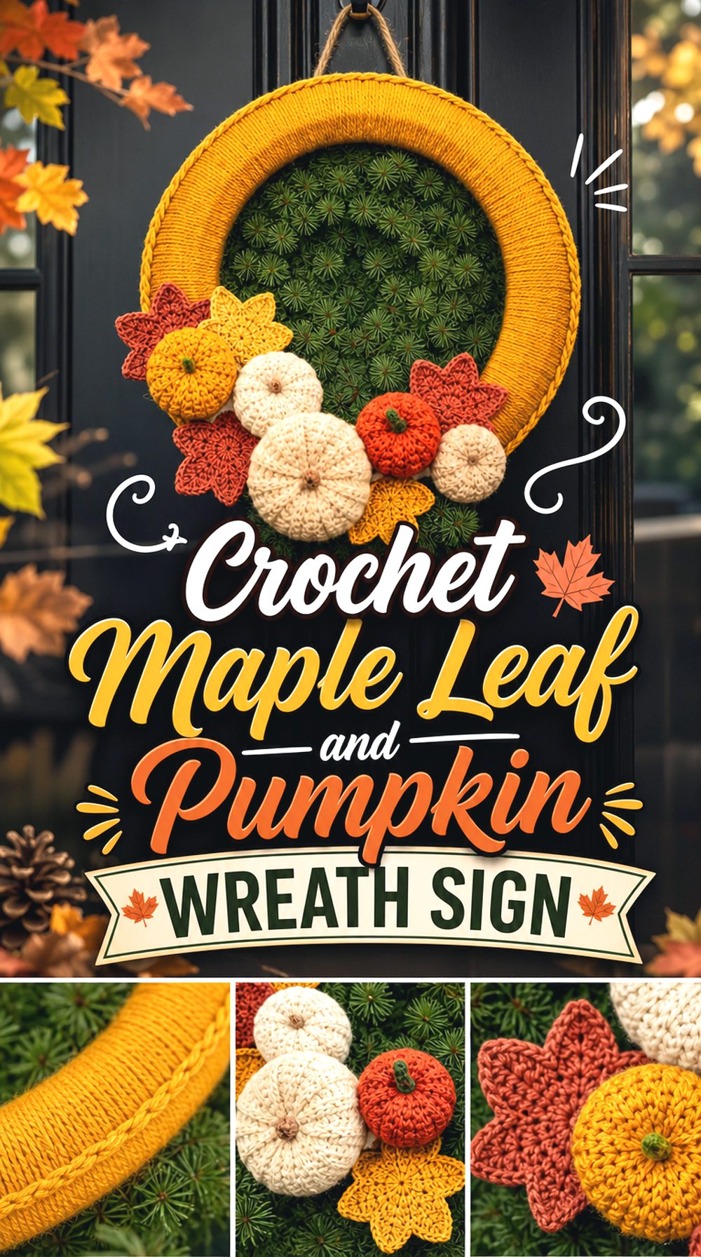 Crochet Maple Leaf and Pumpkin Wreath Sign
