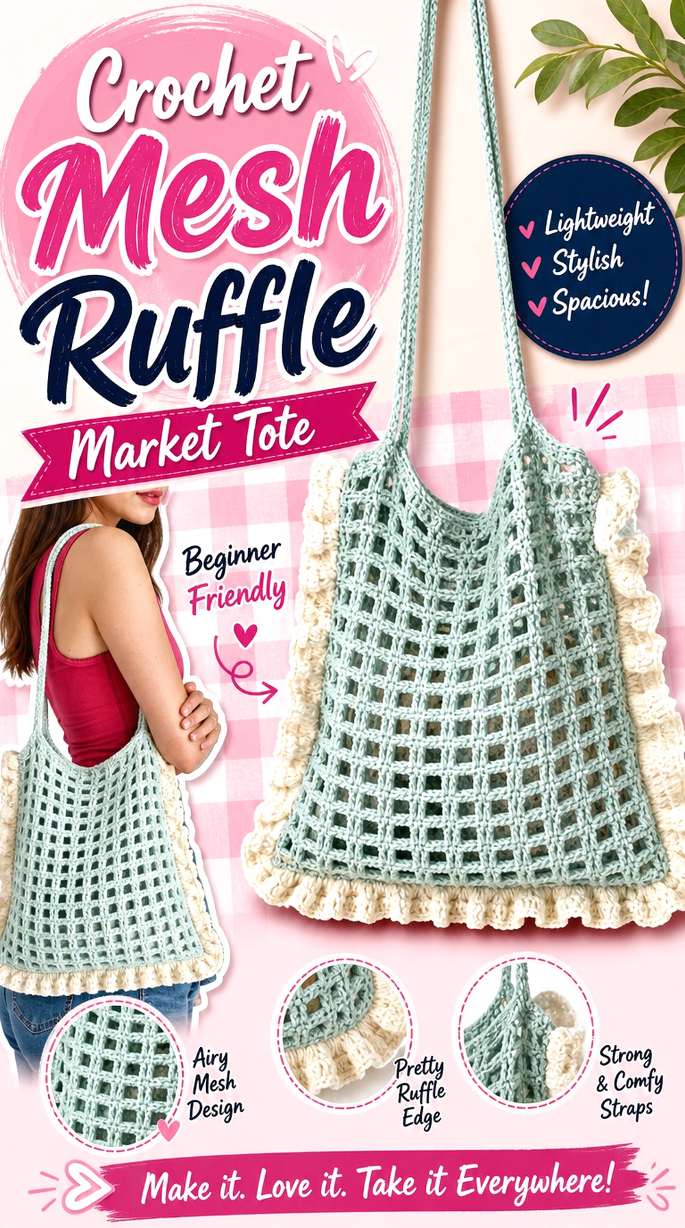 Crochet Mesh Ruffle Market Tote