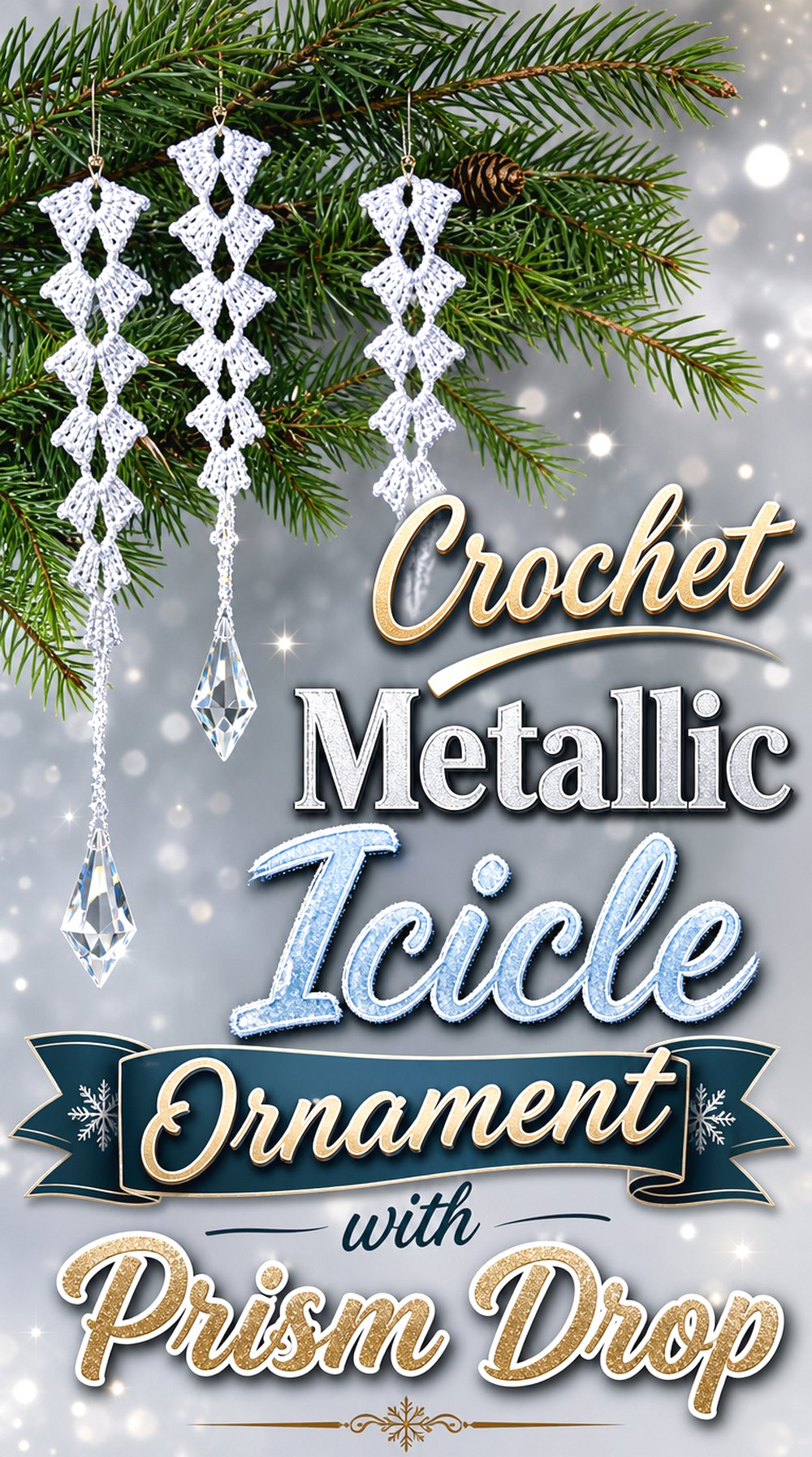 Crochet Metallic Icicle Ornament with Prism Drop
