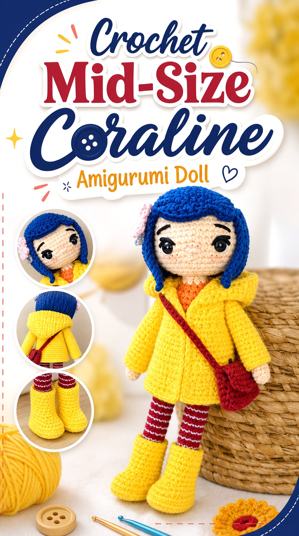 Crochet Mid Size Coraline Amigurumi Doll