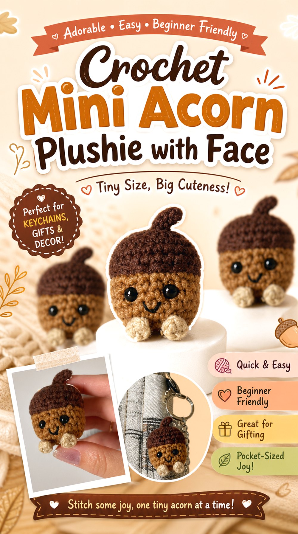 Crochet Mini Acorn Plushie with Face