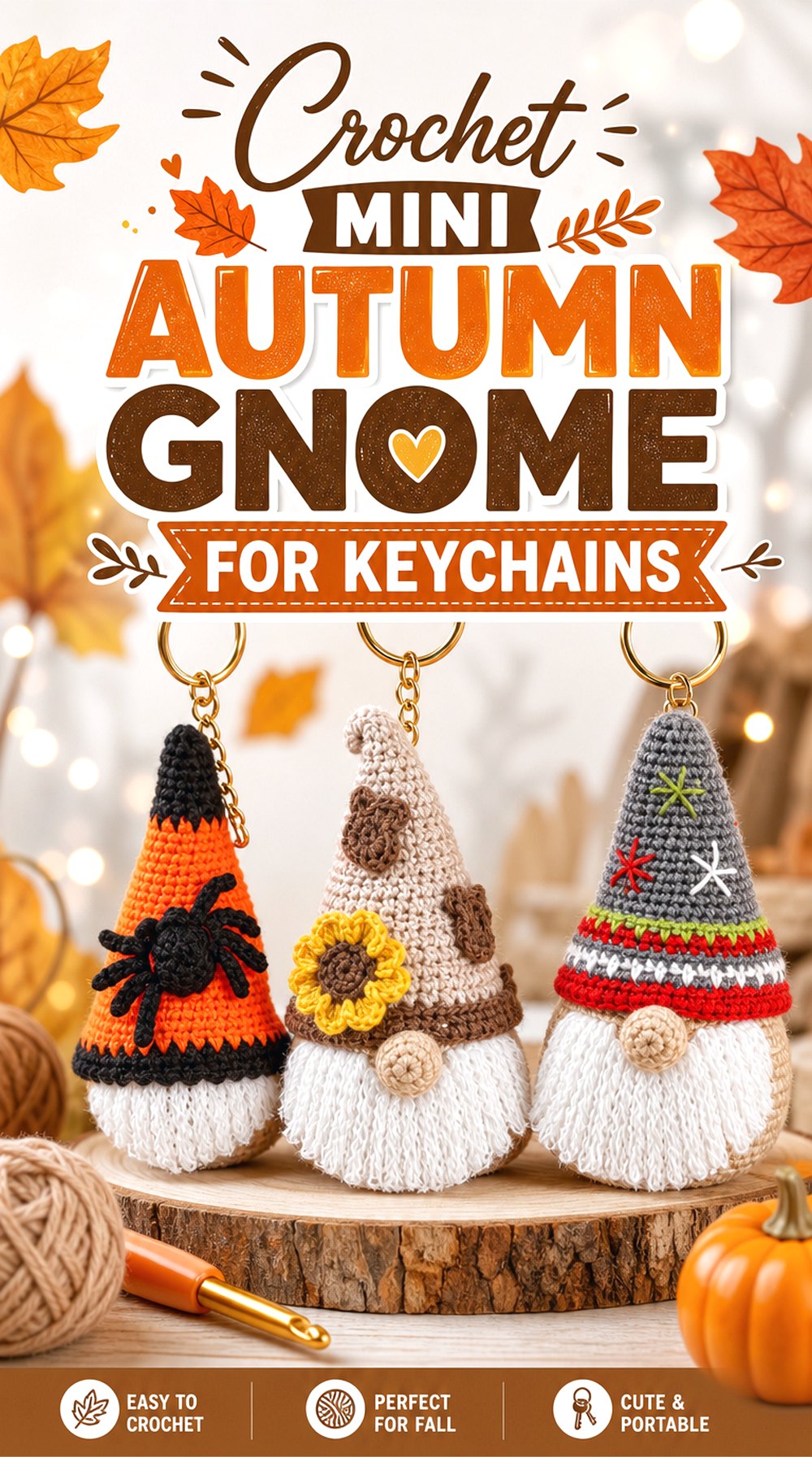 Crochet Mini Autumn Gnome for Keychains