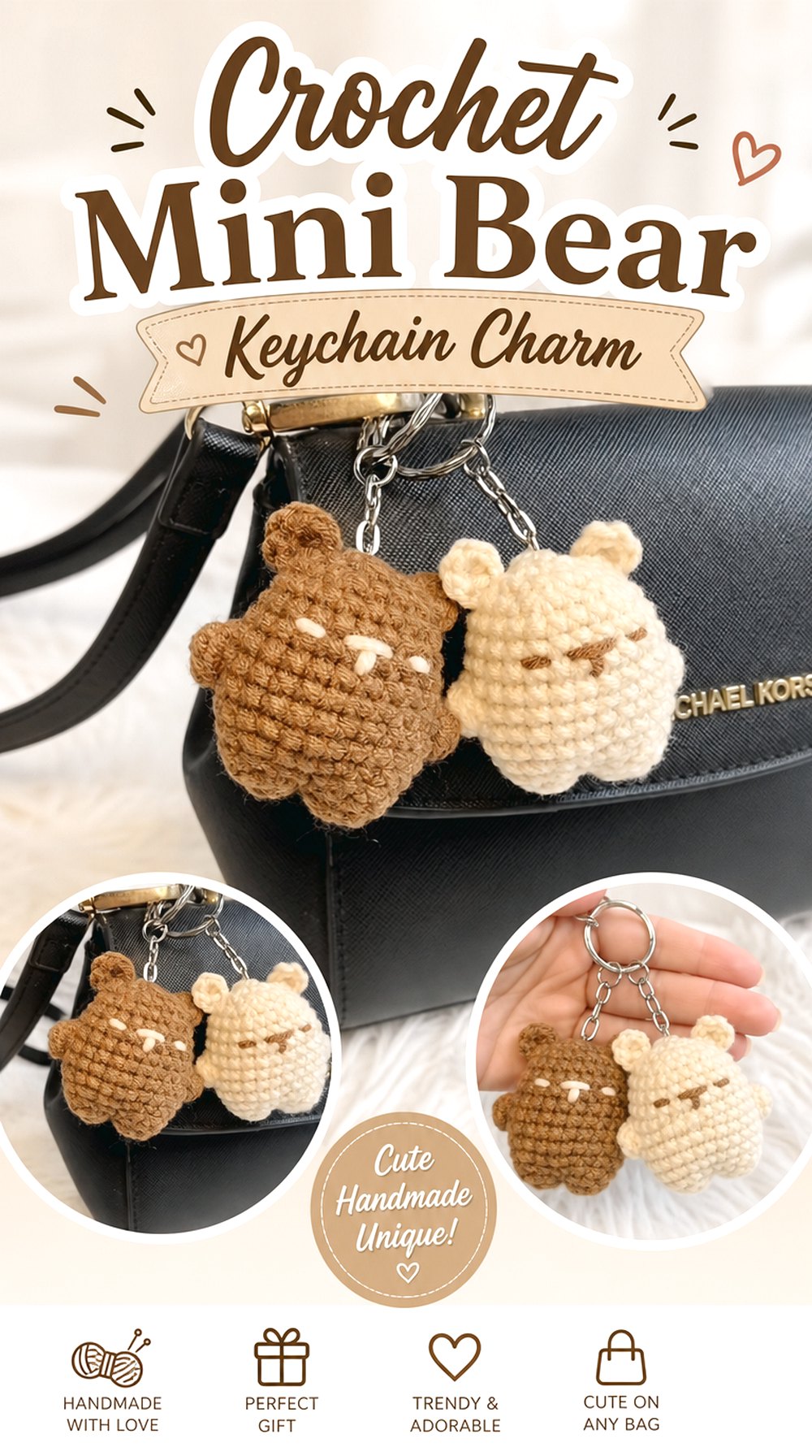 Crochet Mini Bear Keychain Charm