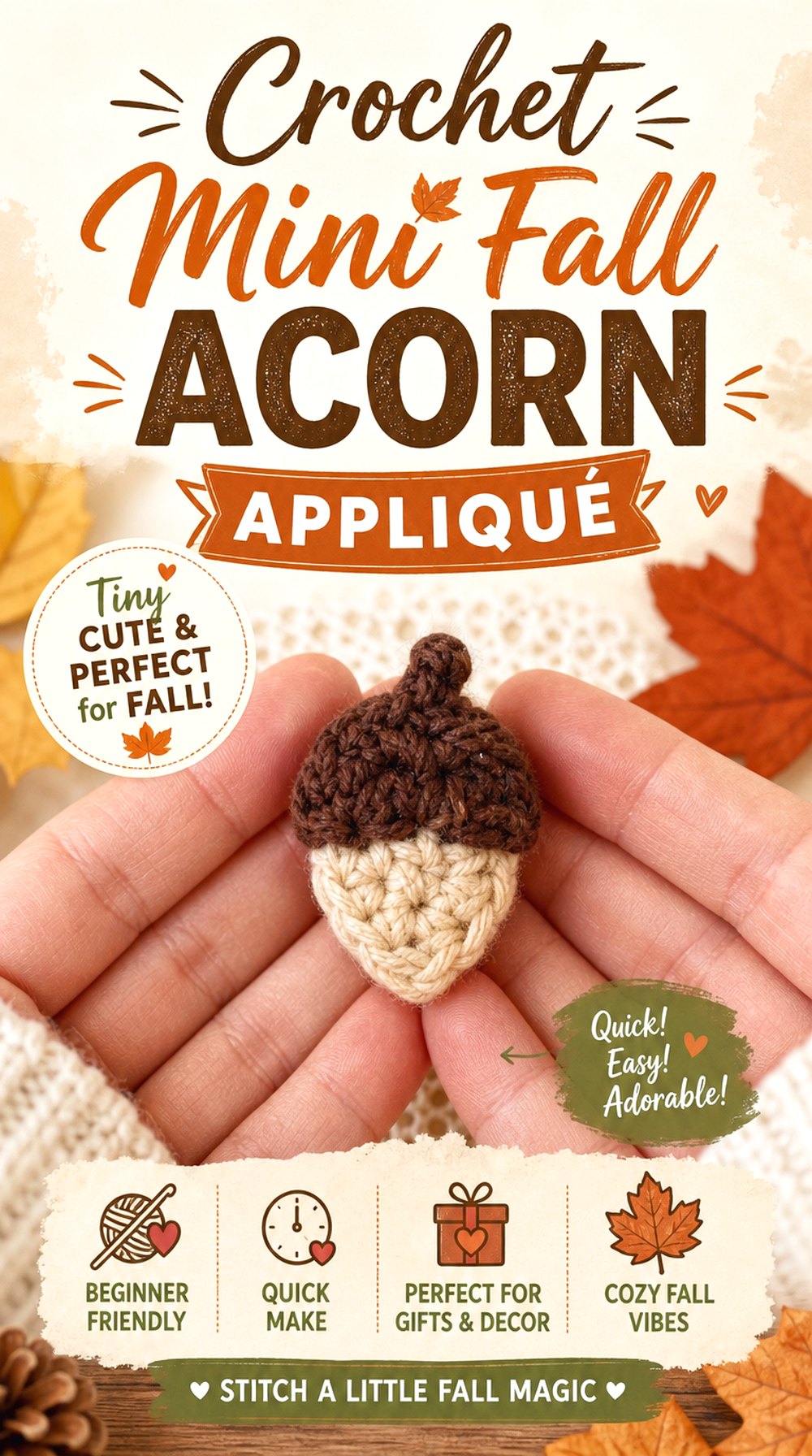 Crochet Mini Fall Acorn Appliqué