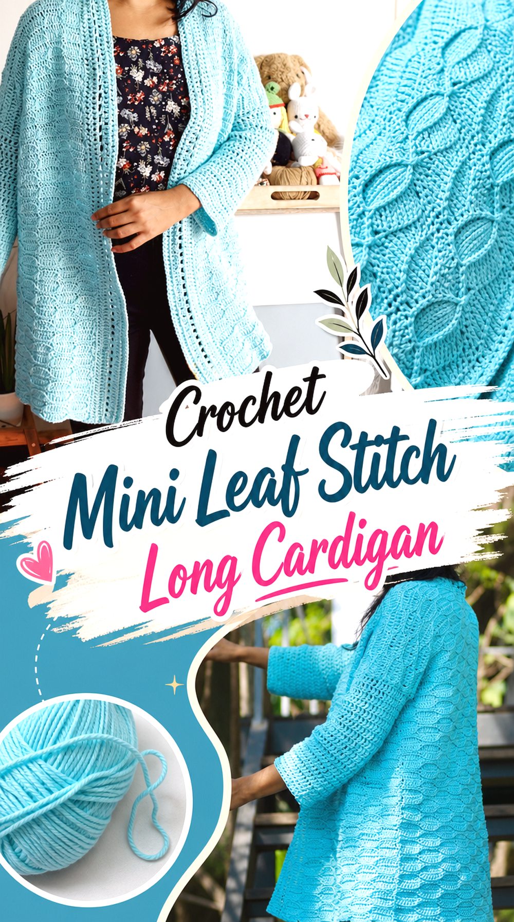 Crochet Mini Leaf Stitch Long Cardigan