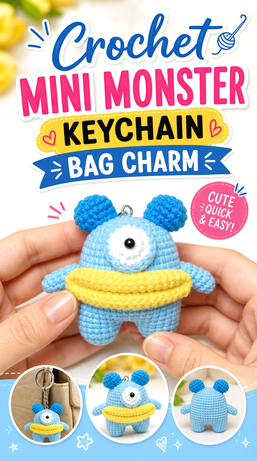 Crochet Mini Monster Keychain Bag Charm