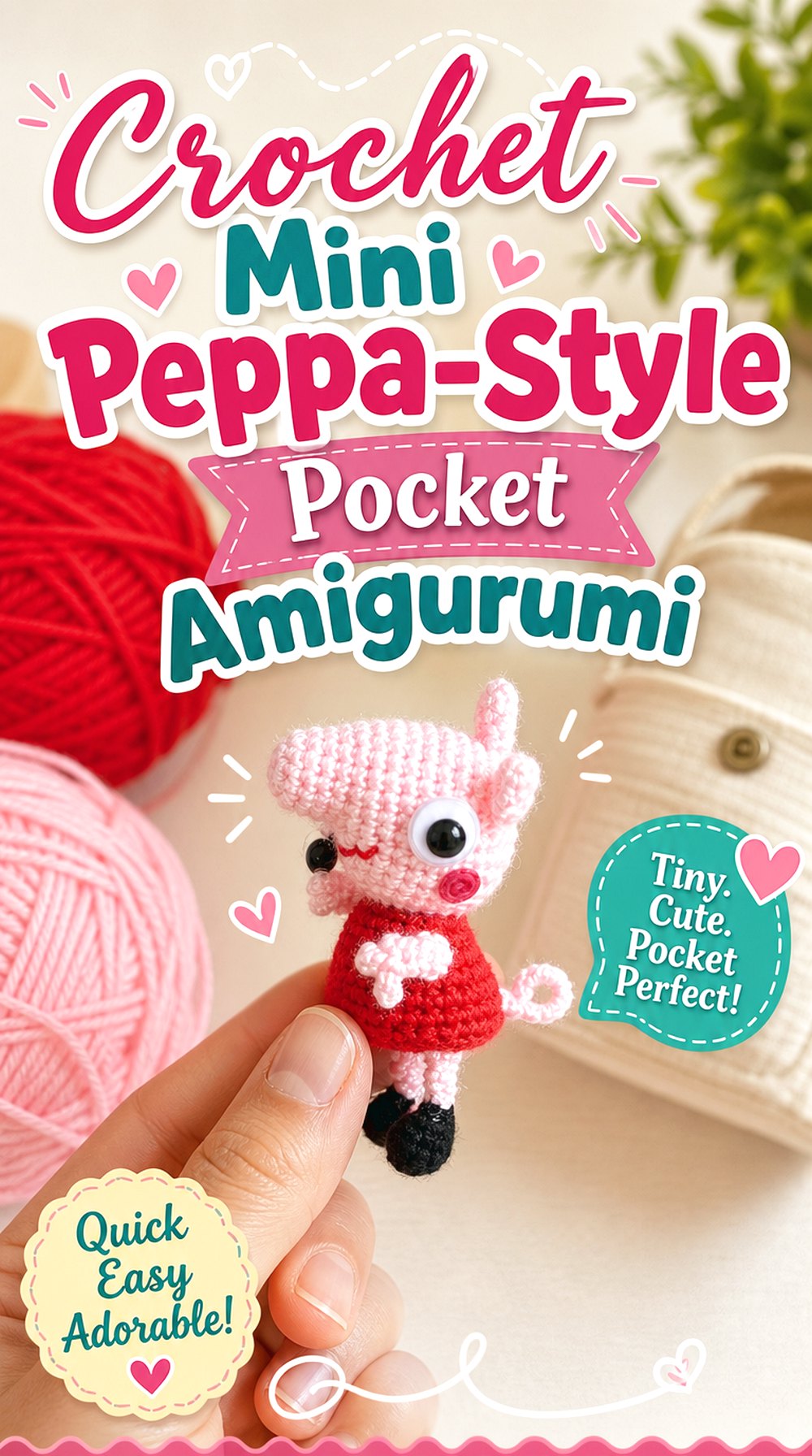 Crochet Mini Peppa Style Pocket Amigurumi