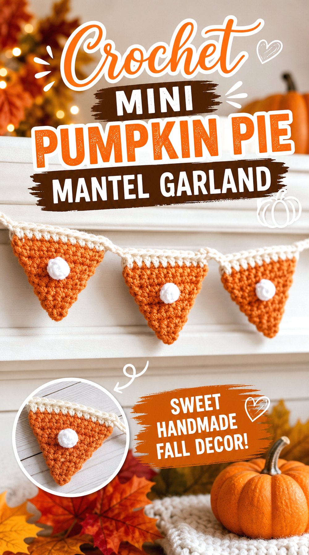 Crochet Mini Pumpkin Pie Mantel Garland