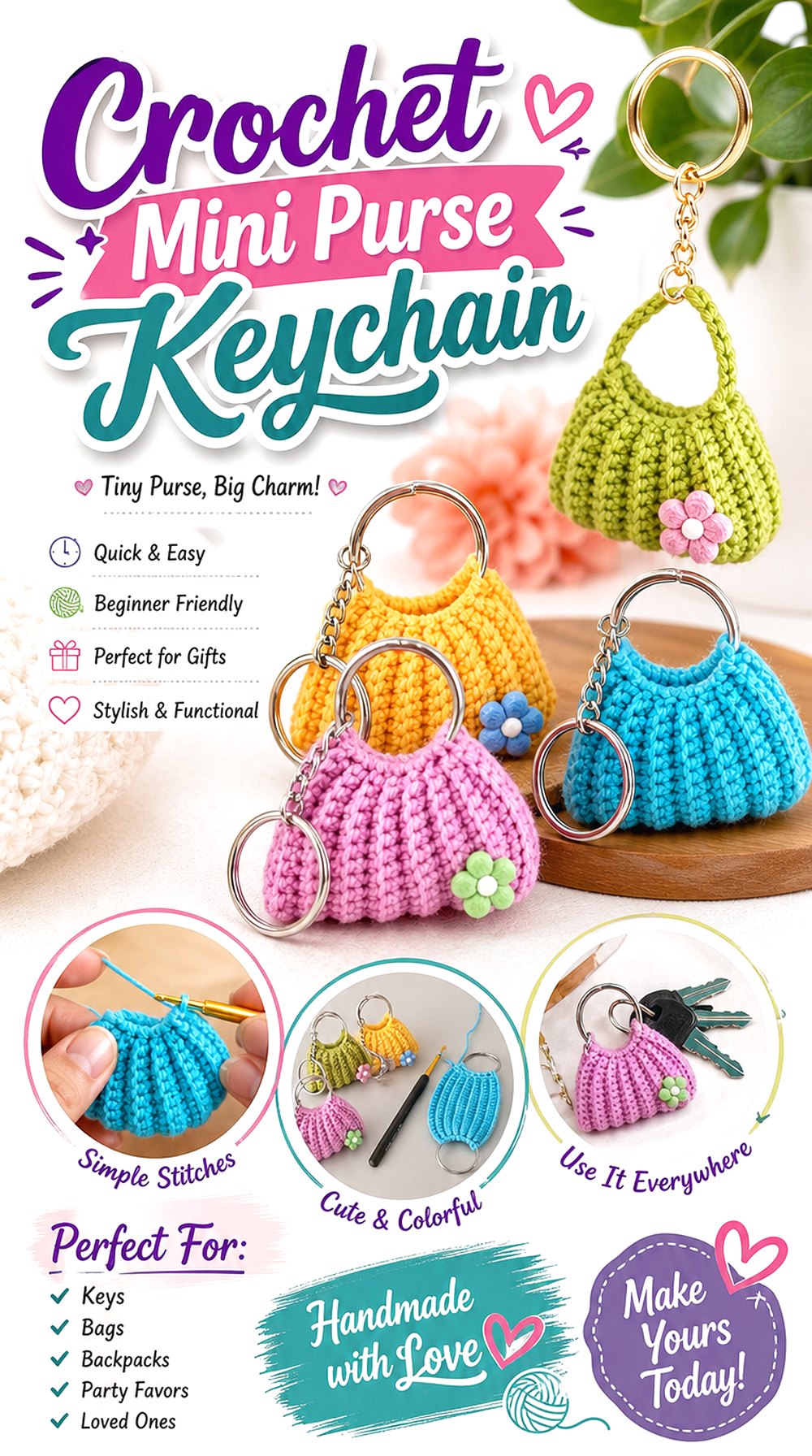 Crochet Mini Purse Keychain
