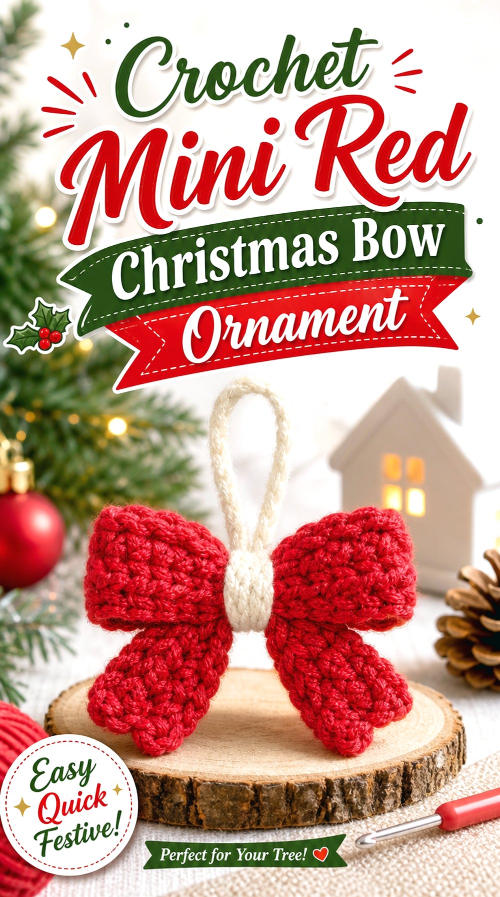 Crochet Mini Red Christmas Bow Ornament