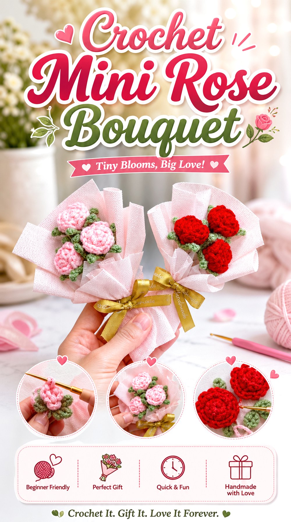 Crochet Mini Rose Bouquet