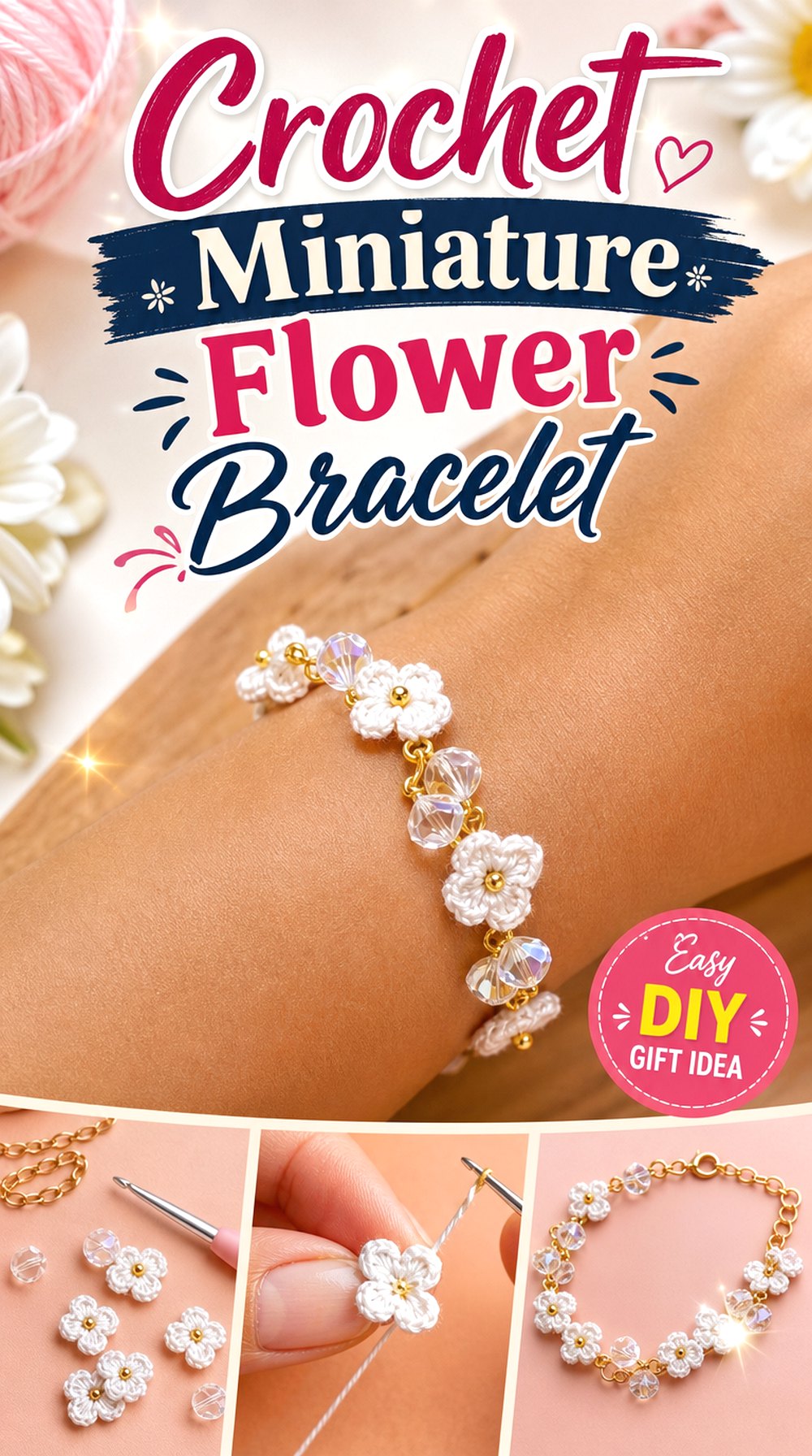Crochet Miniature Flower Bracelet