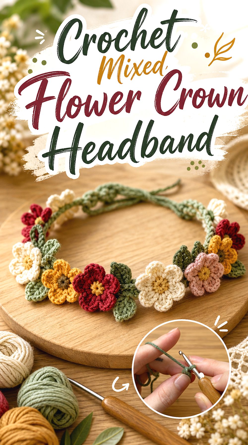 Crochet Mixed Flower Crown Headband