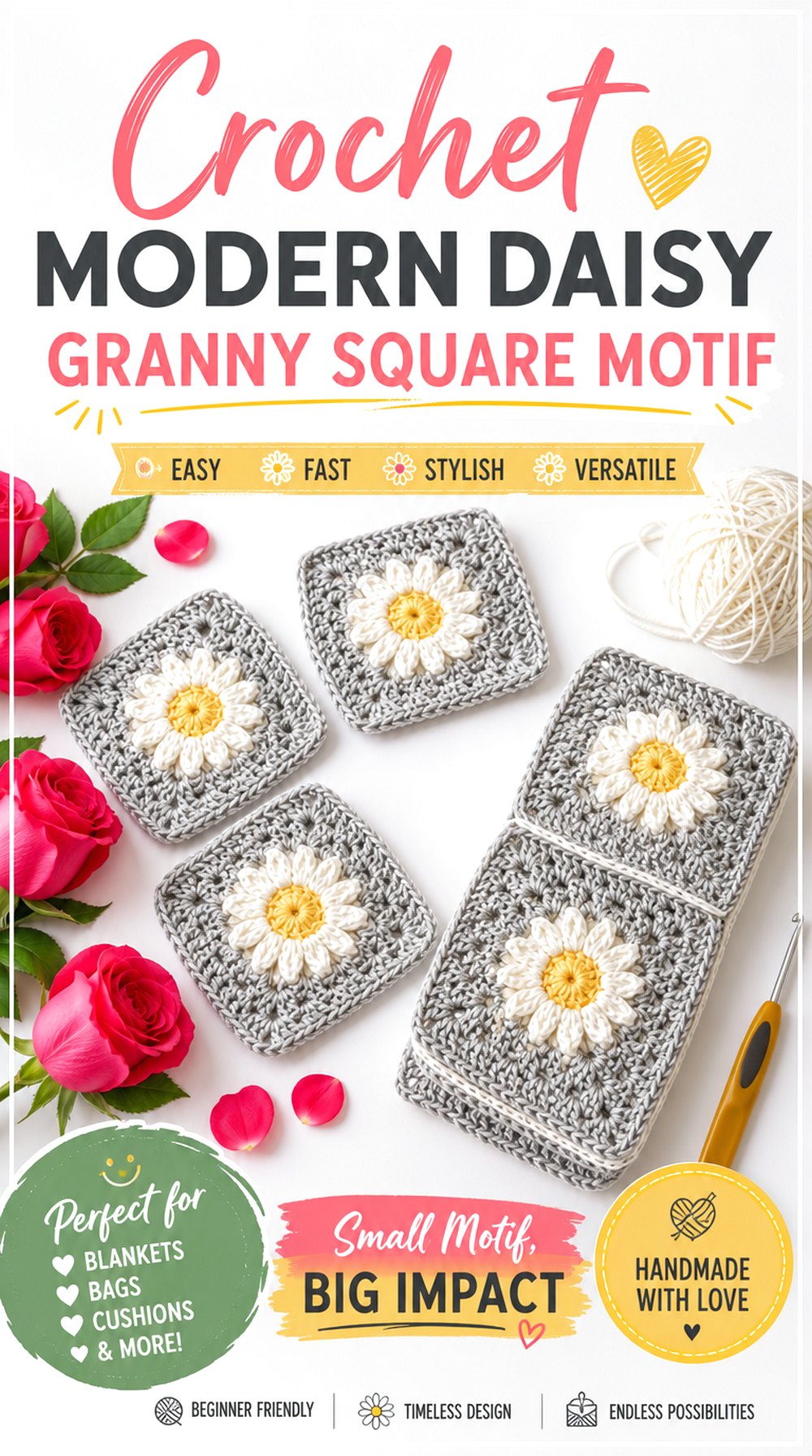 Crochet Modern Daisy Granny Square Motif