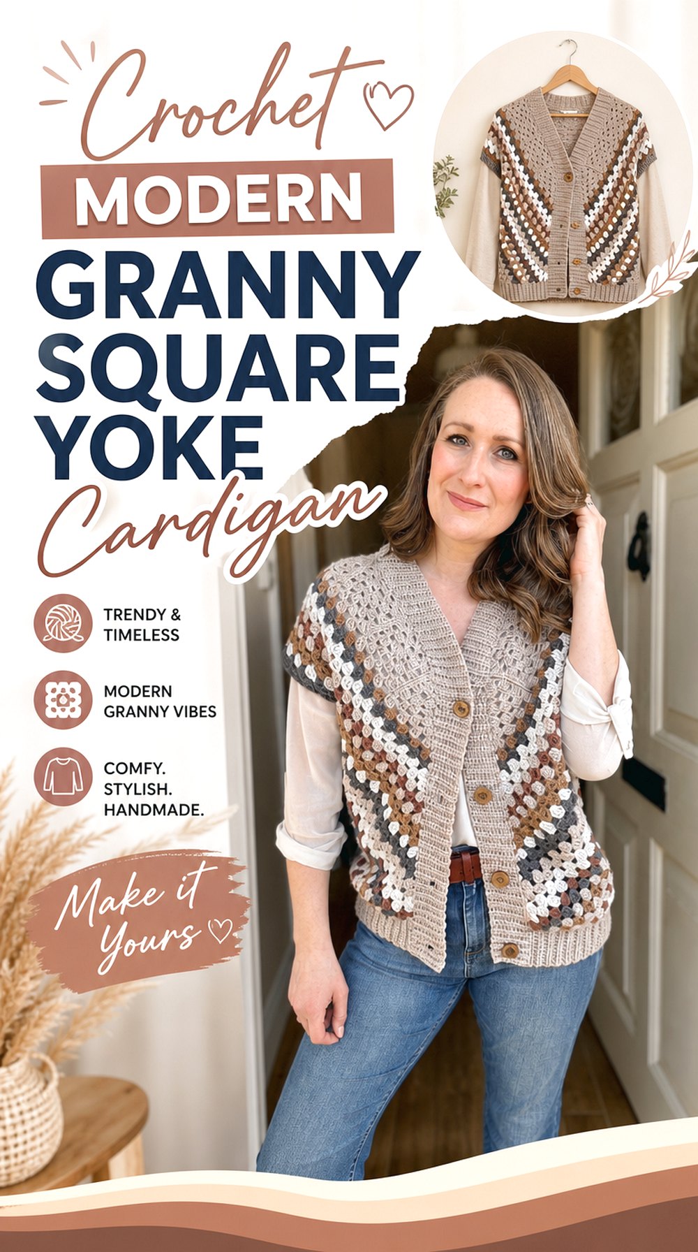 Crochet Modern Granny Square Yoke Cardigan