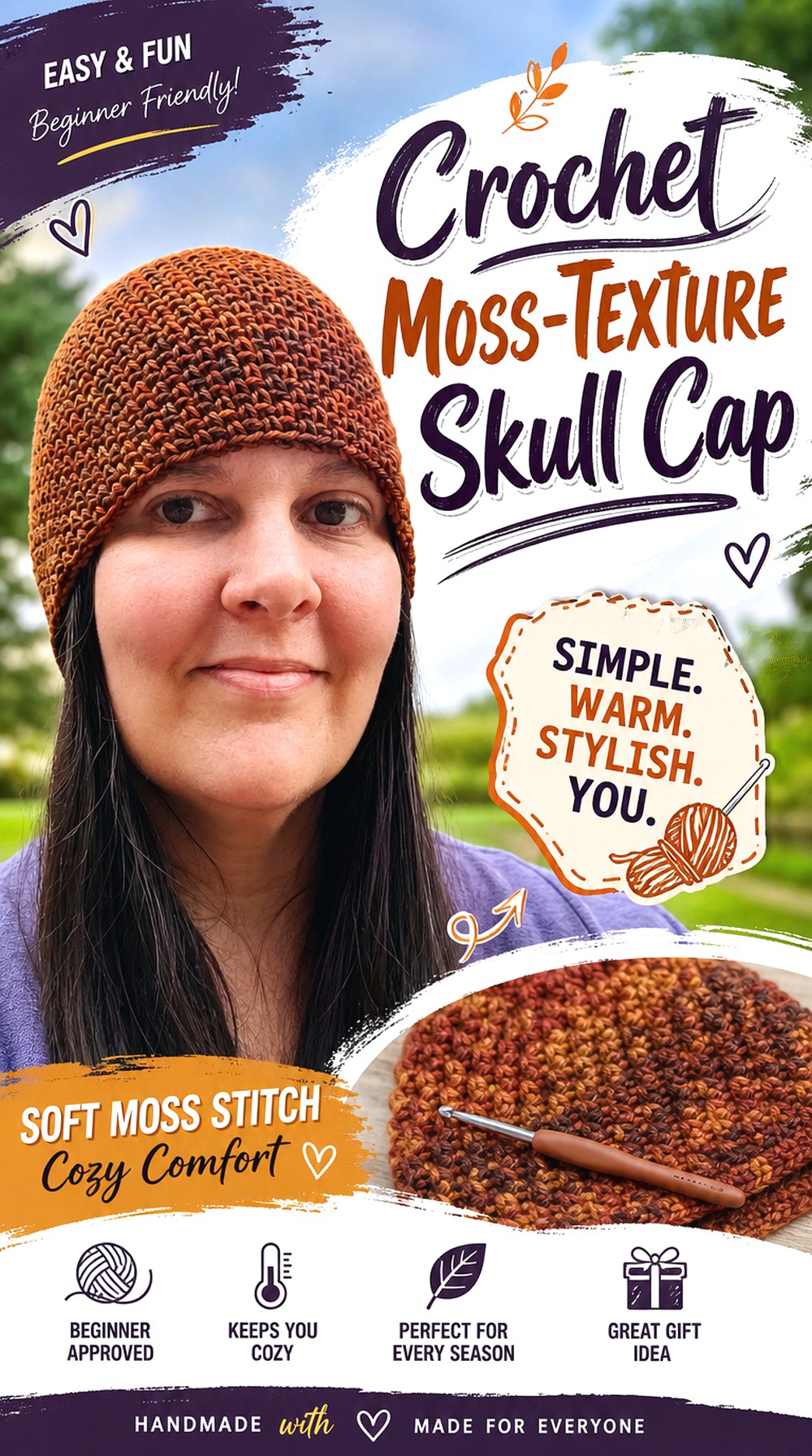 Crochet Moss Texture Skull Cap