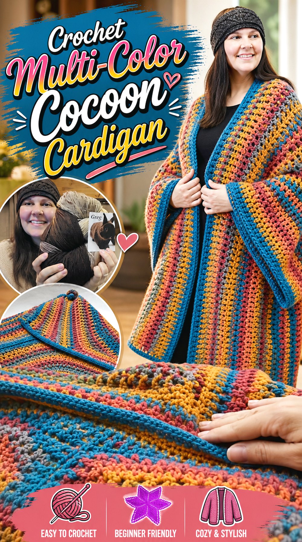 Crochet Multi Color Cocoon Cardigan