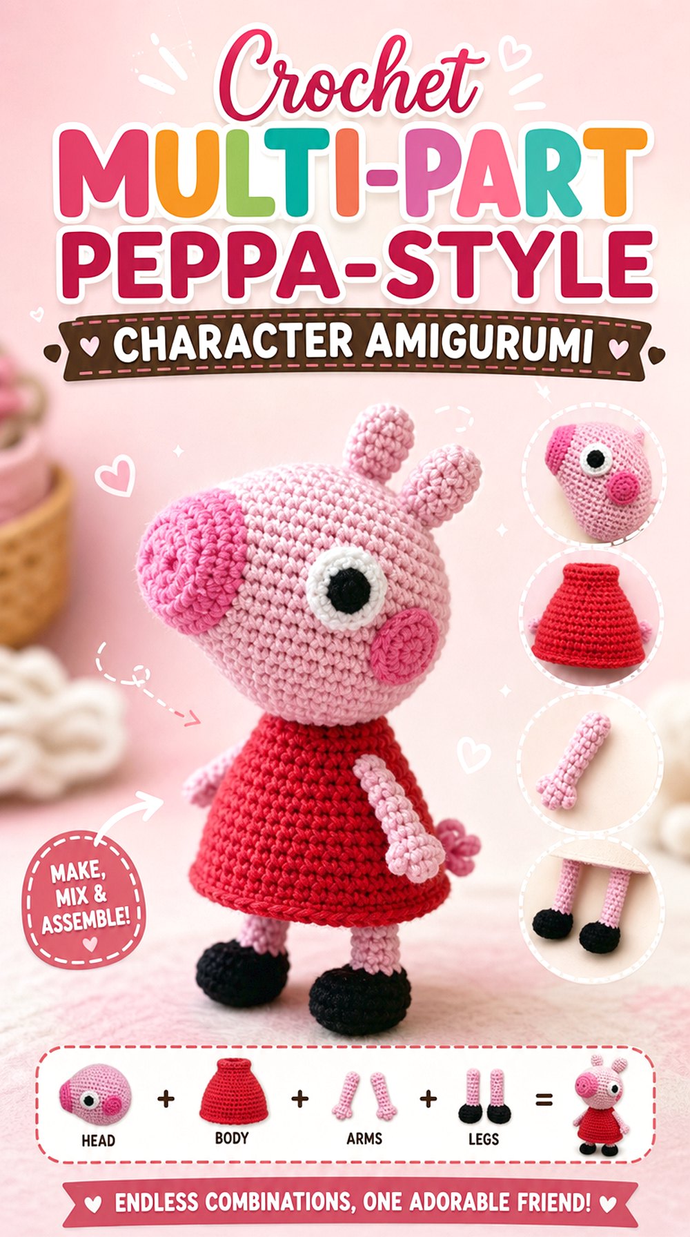 Crochet Multi Part Peppa Style Character Amigurumi
