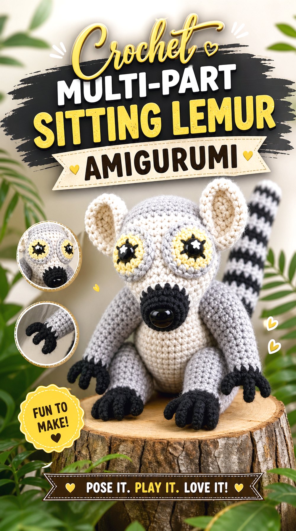 Crochet Multi Part Sitting Lemur Amigurumi
