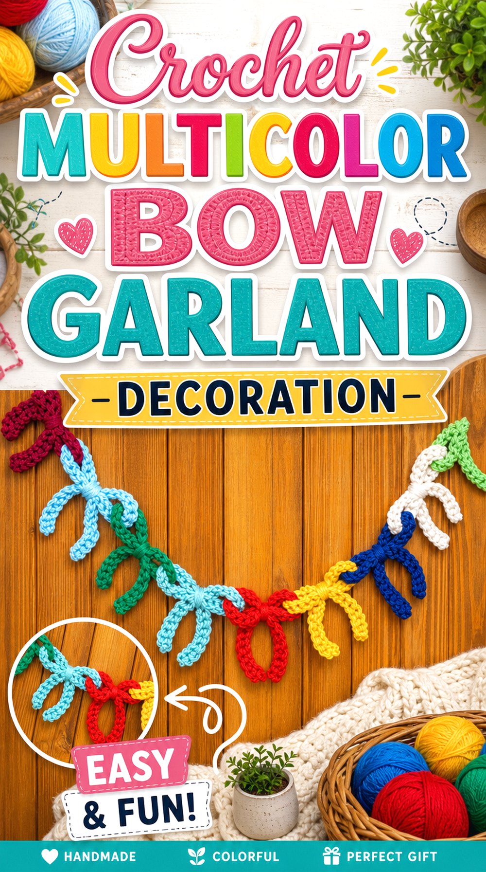 Crochet Multicolor Bow Garland Decoration