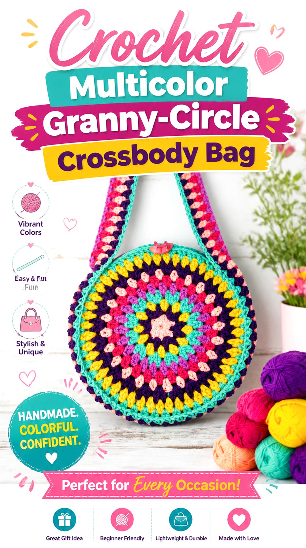 Crochet Multicolor Granny Circle Crossbody Bag