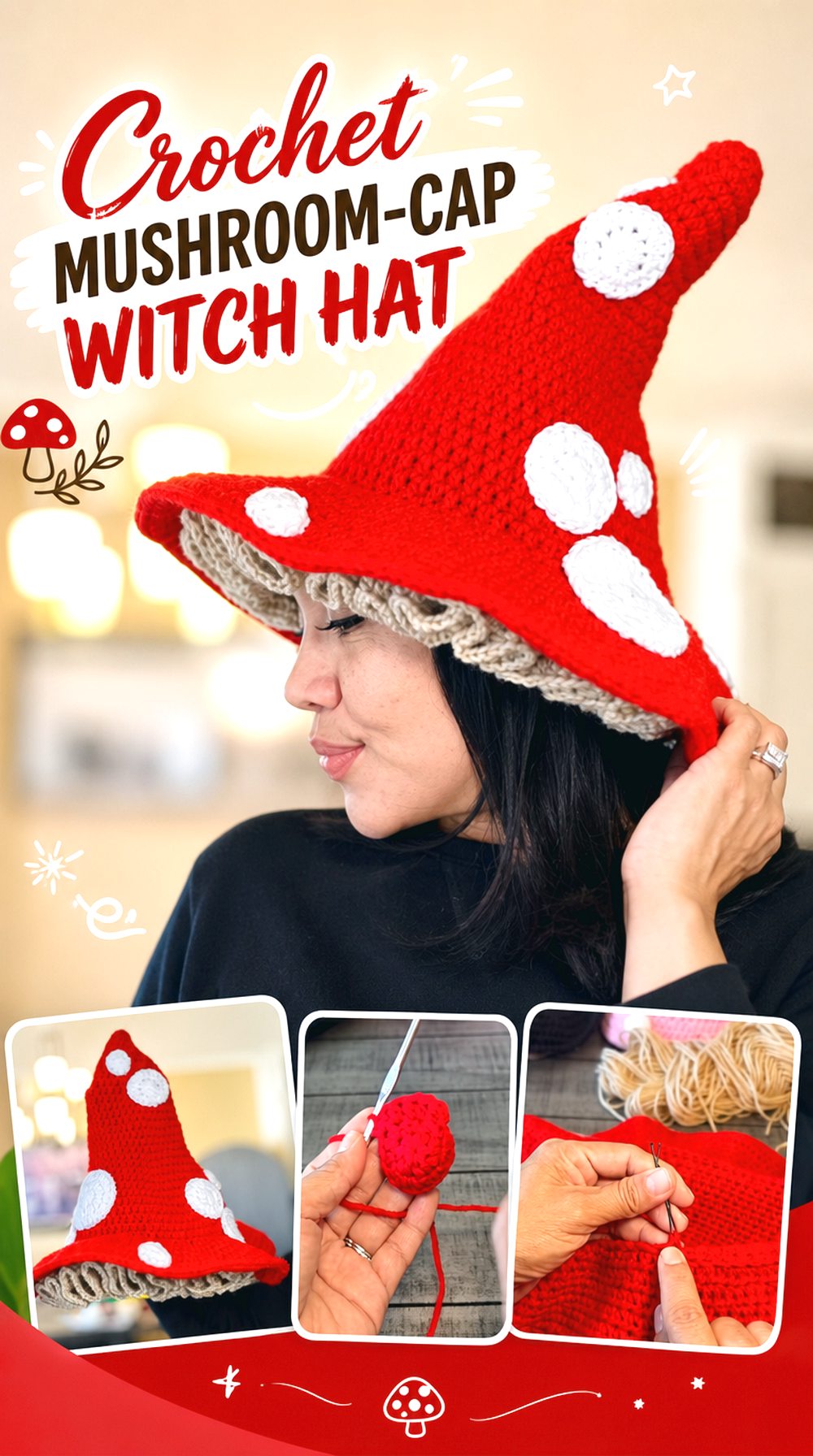 Crochet Mushroom Cap Witch Hat