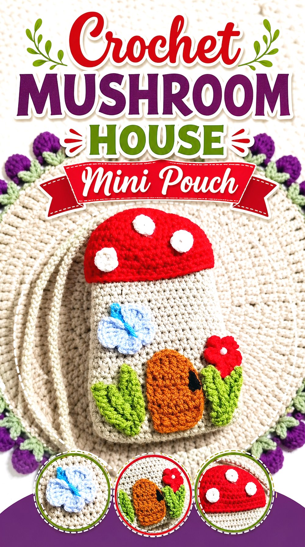 Crochet Mushroom House Mini Pouch