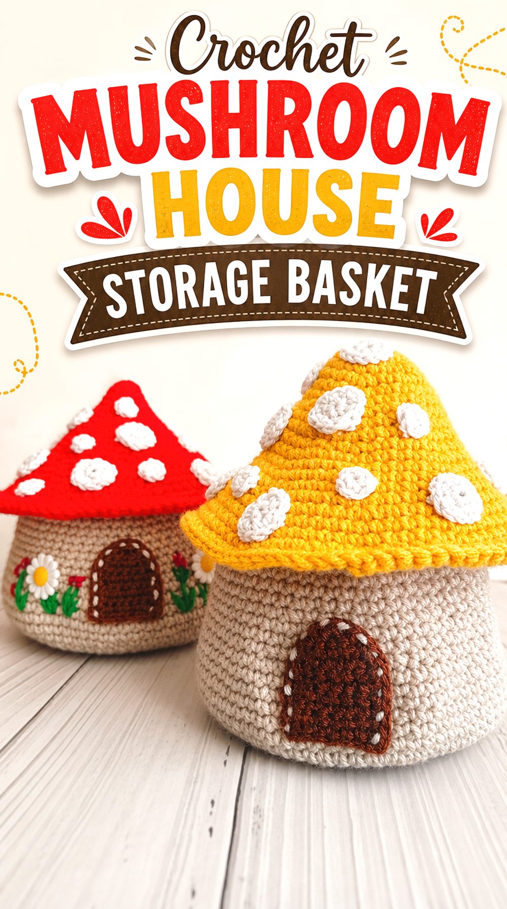 Crochet Mushroom House Storage Basket