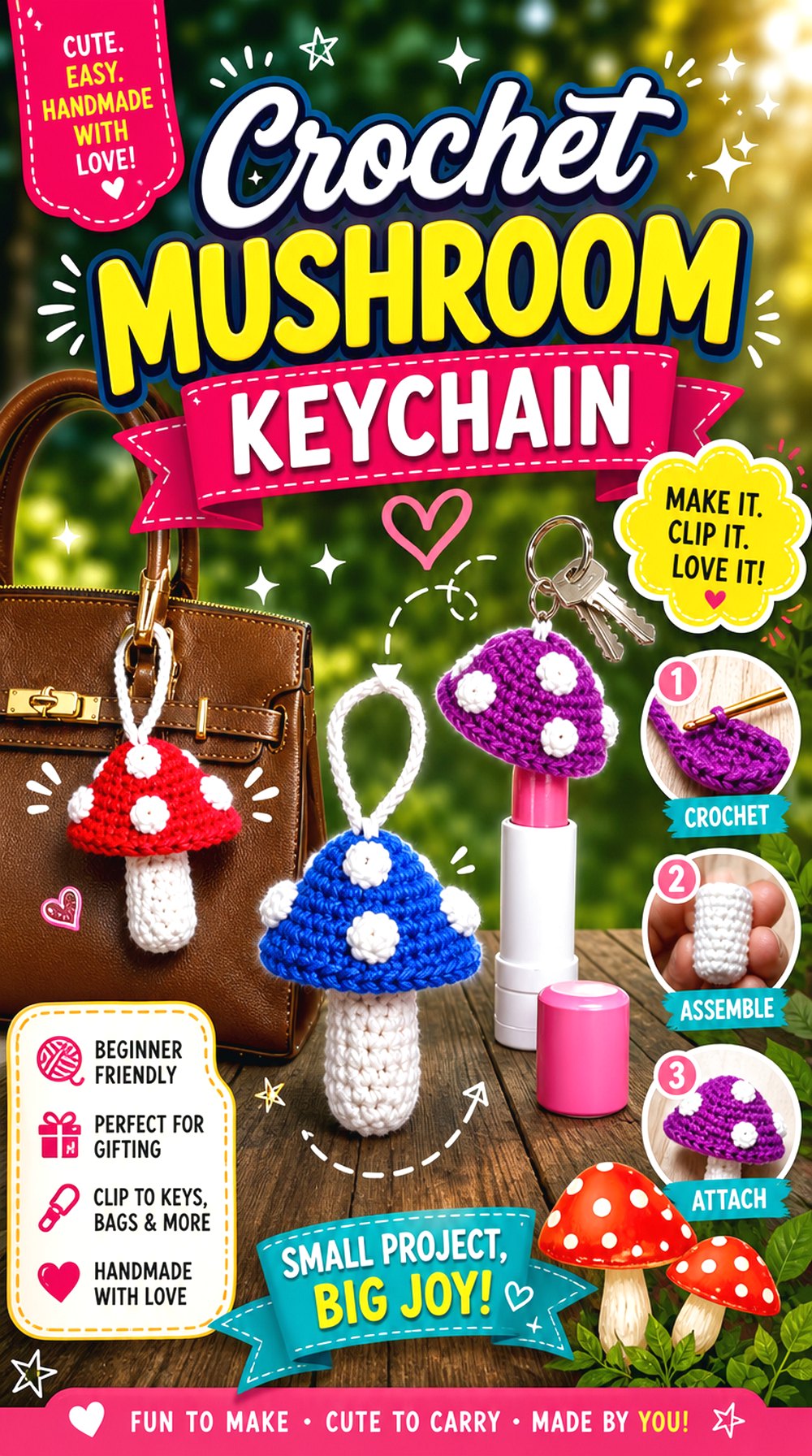 Crochet Mushroom Keychain