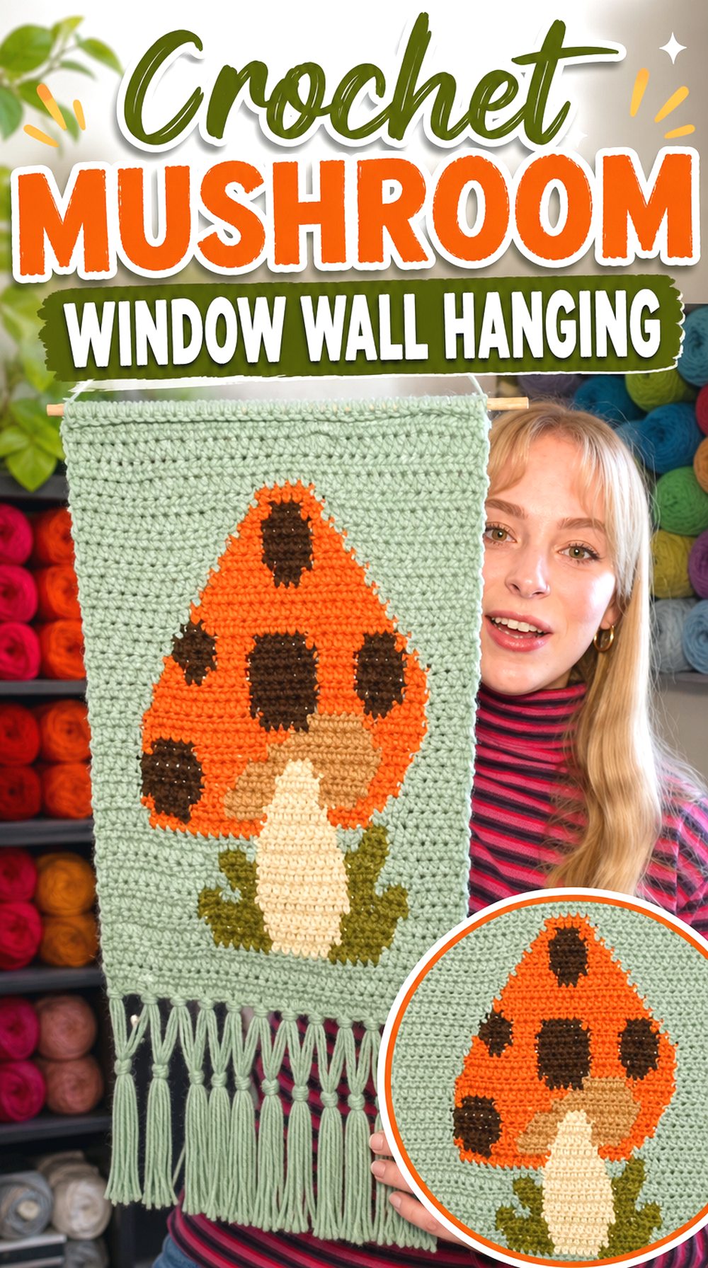 Crochet Mushroom Window Wall Hanging