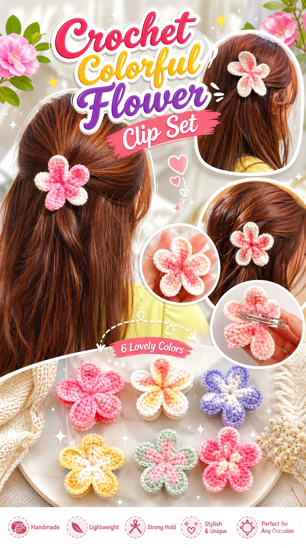Crochet No Glue Flower Clip