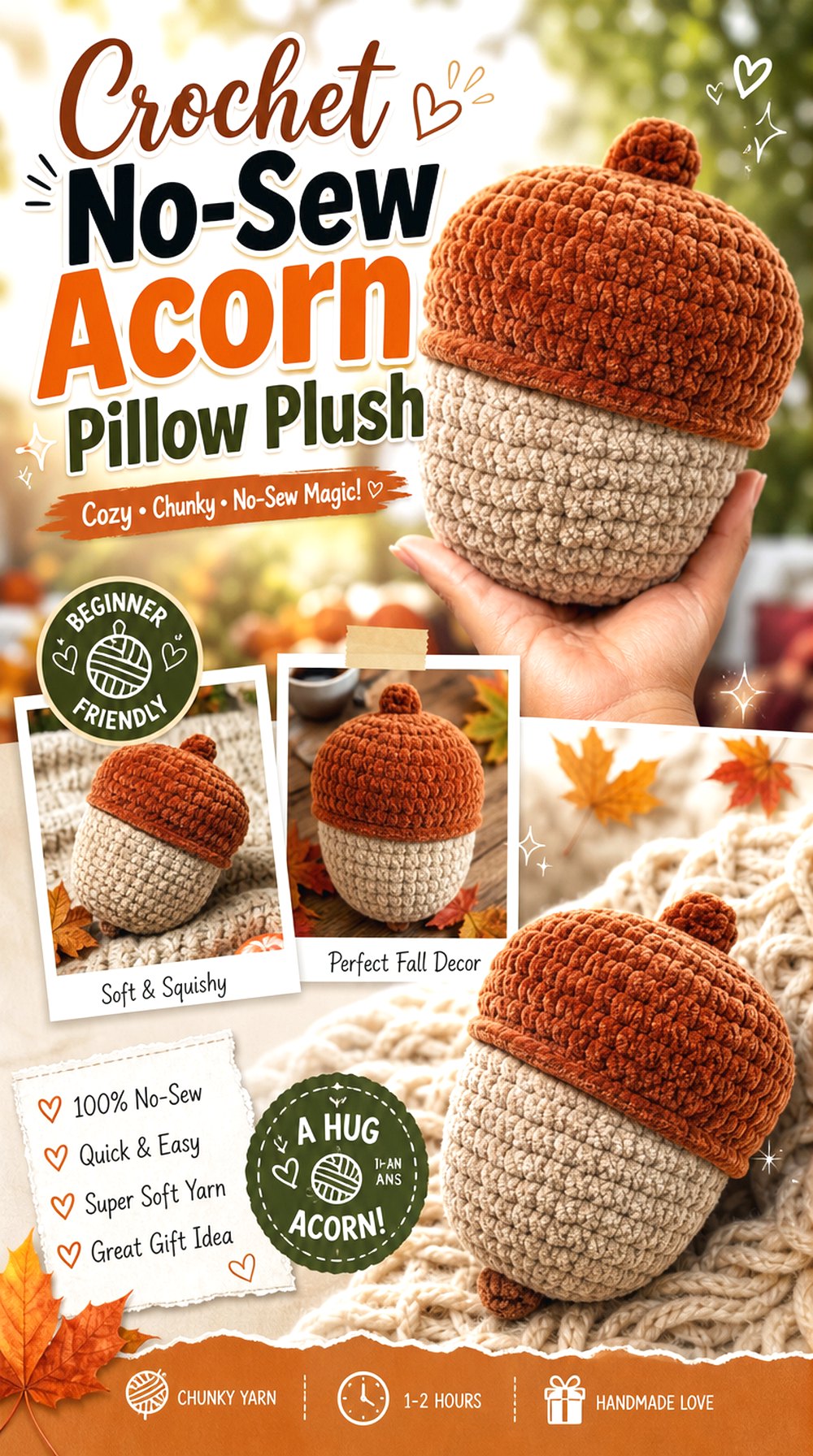 Crochet No Sew Acorn Pillow Plush