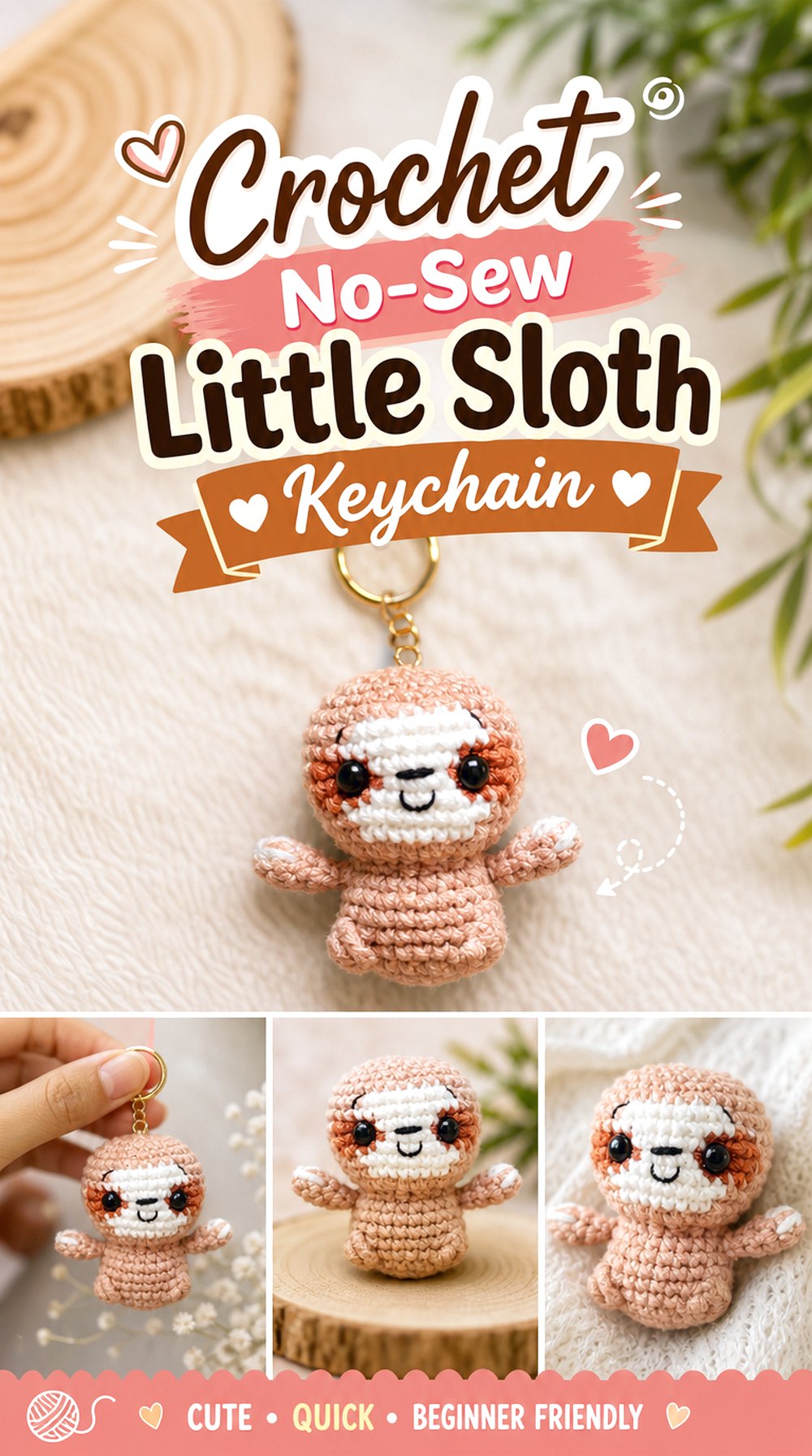 Crochet No Sew Little Sloth Keychain