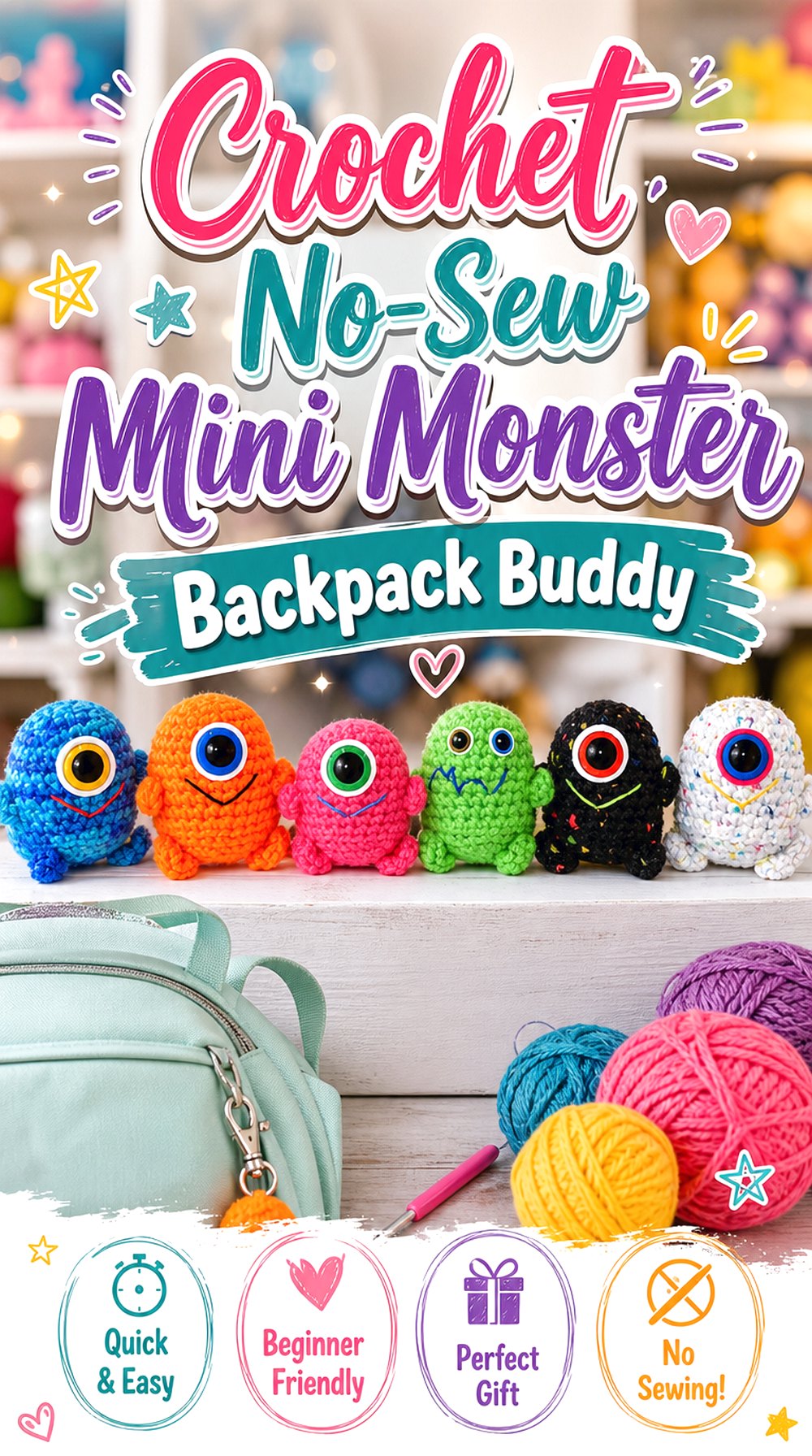 Crochet No Sew Mini Monster Backpack Buddy