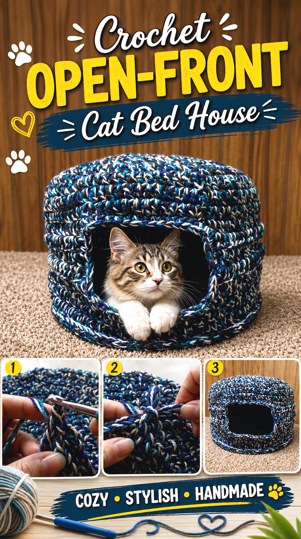 Crochet Open Front Cat Bed House