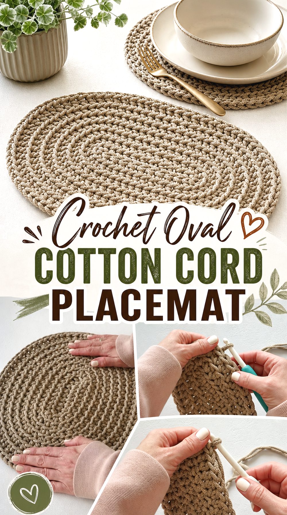 Crochet Oval Cotton Cord Placemat