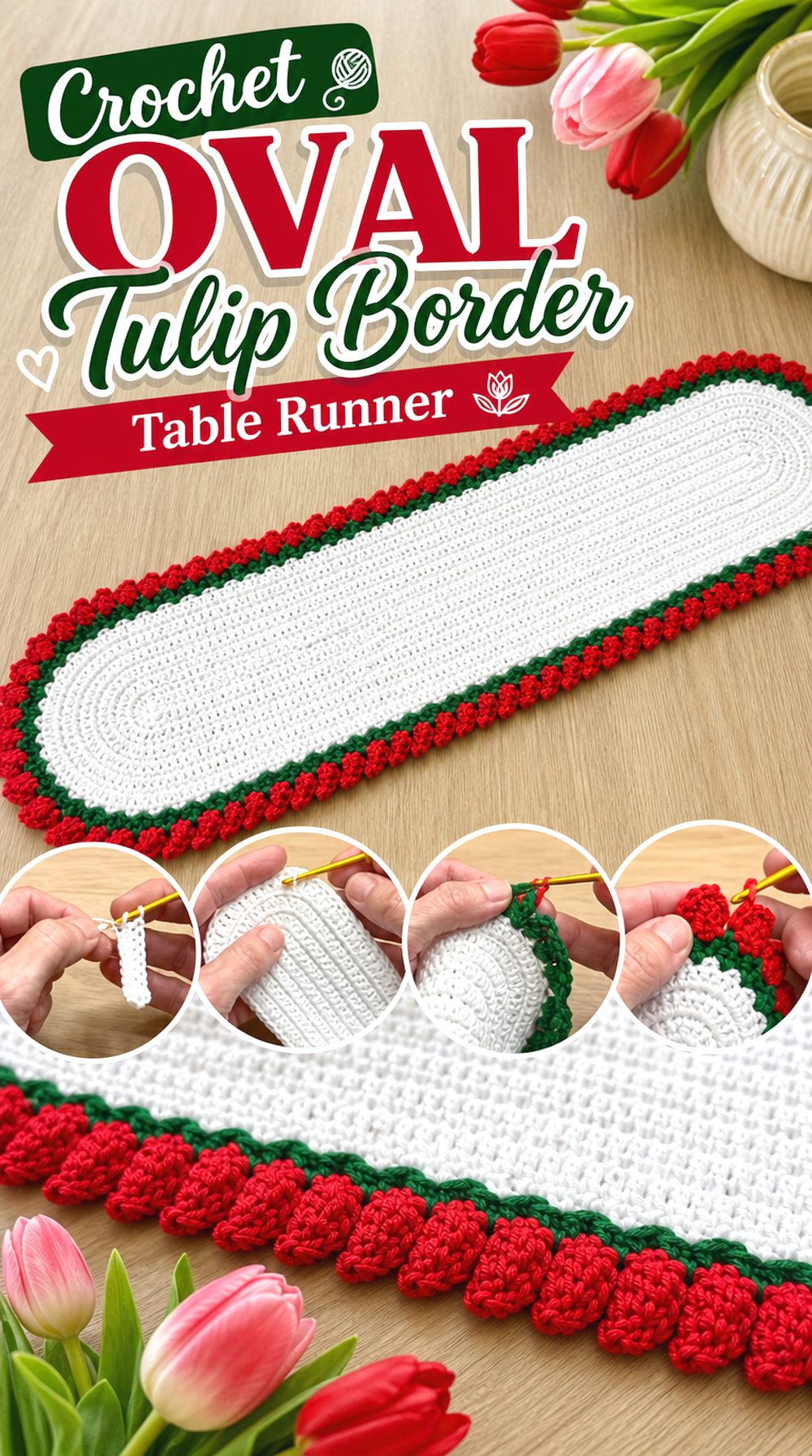 Crochet Oval Tulip Border Table Runner