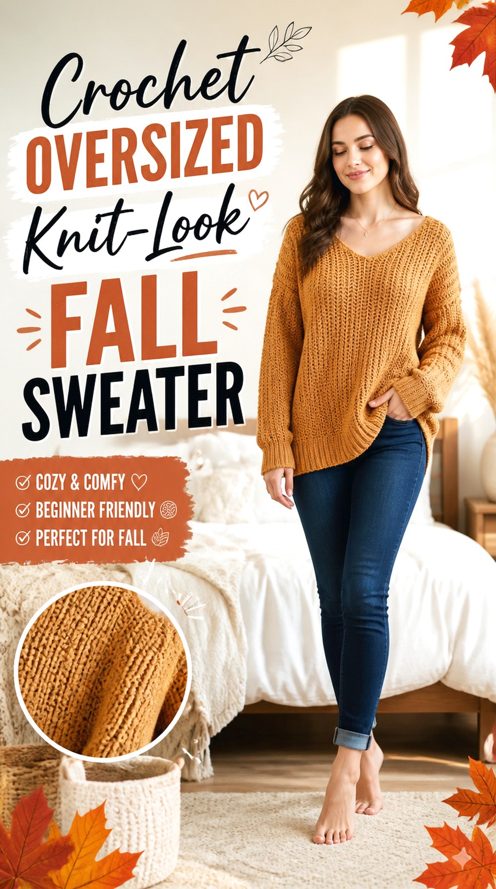 Crochet Oversized Knit Look Fall Sweater