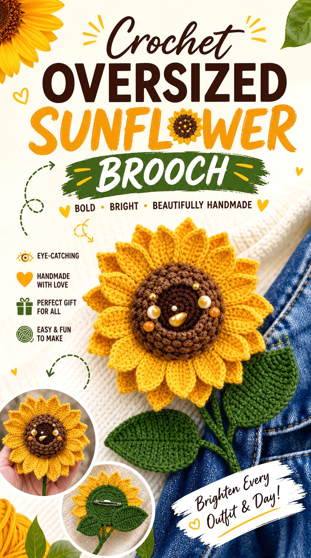 Crochet Oversized Sunflower Brooch