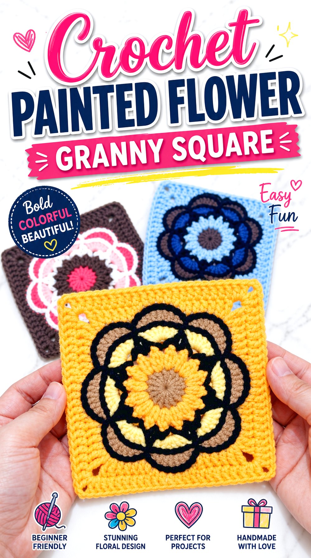 Crochet Painted Flower Granny Square