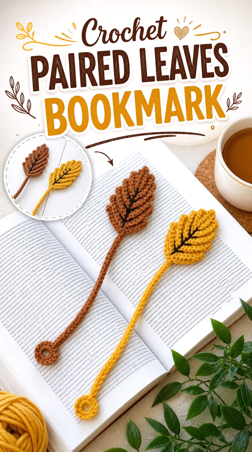 Crochet Paired Leaves Bookmark