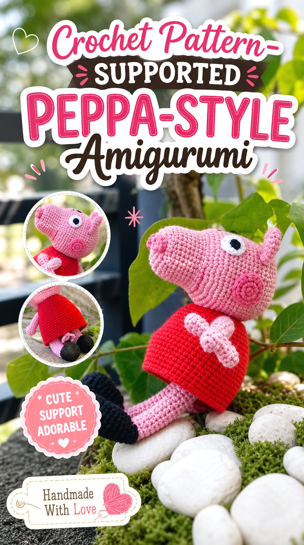 Crochet Pattern Supported Peppa Style Amigurumi