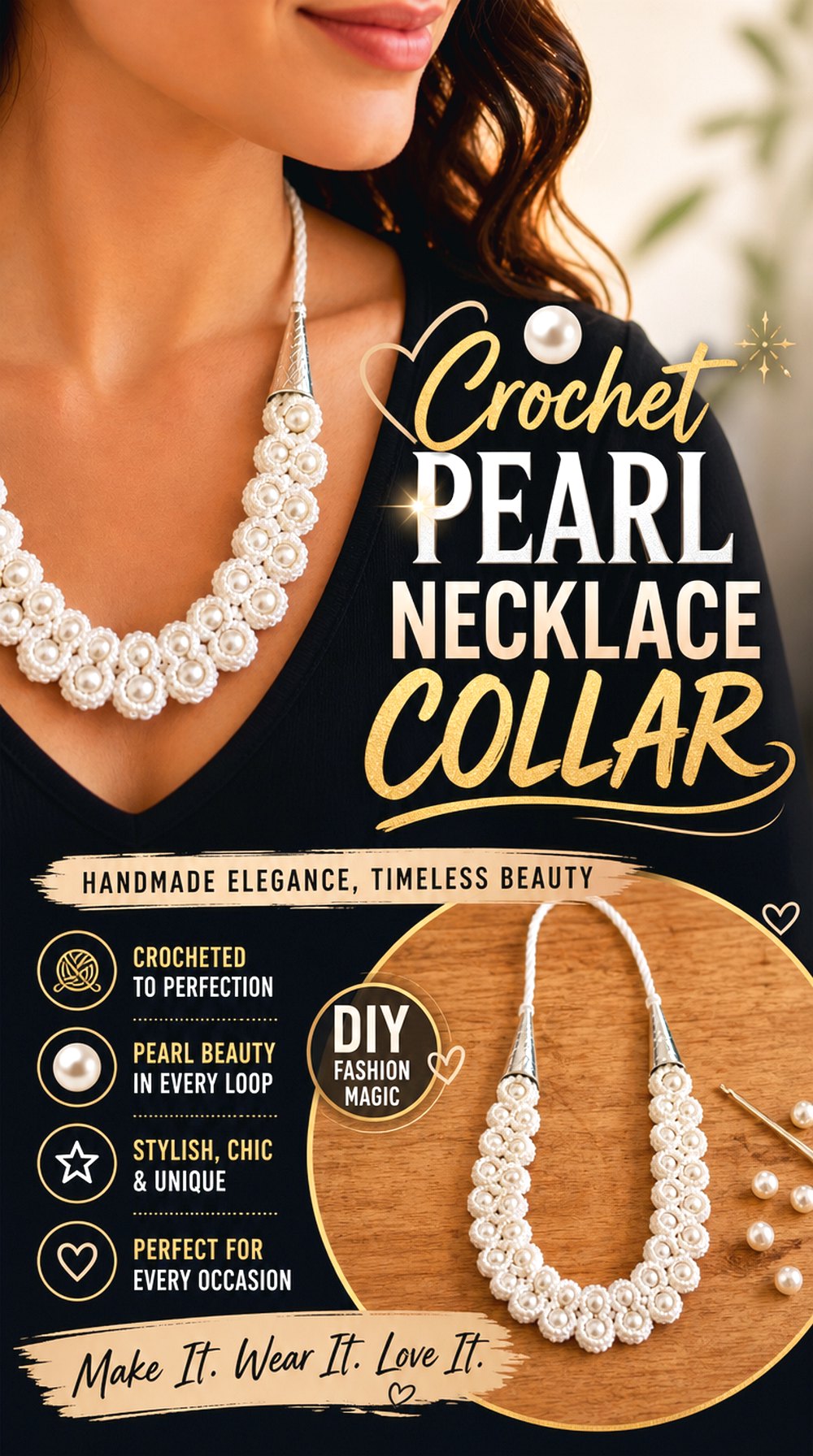 Crochet Pearl Necklace Collar