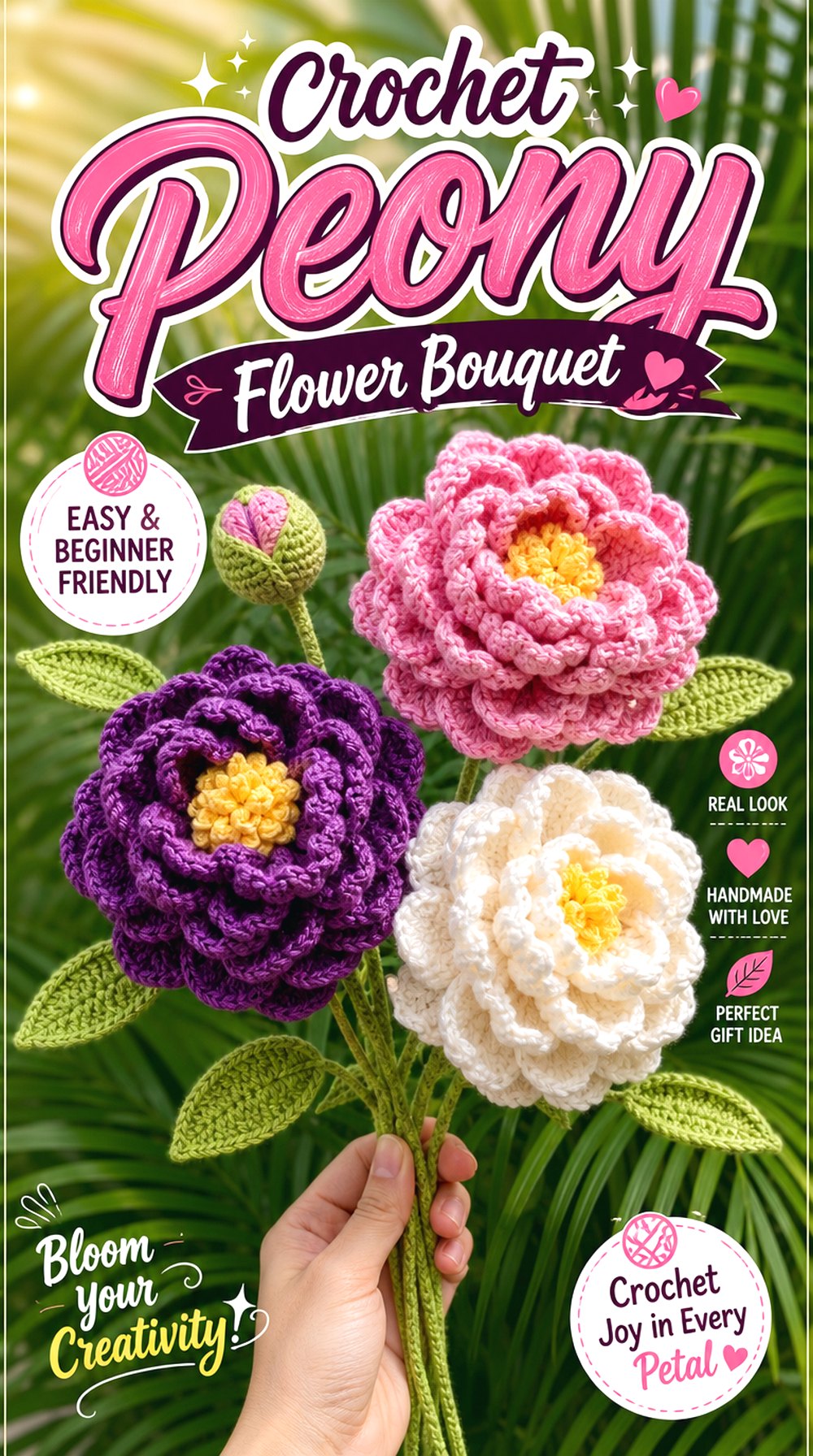 Crochet Peony Flower Bouquet